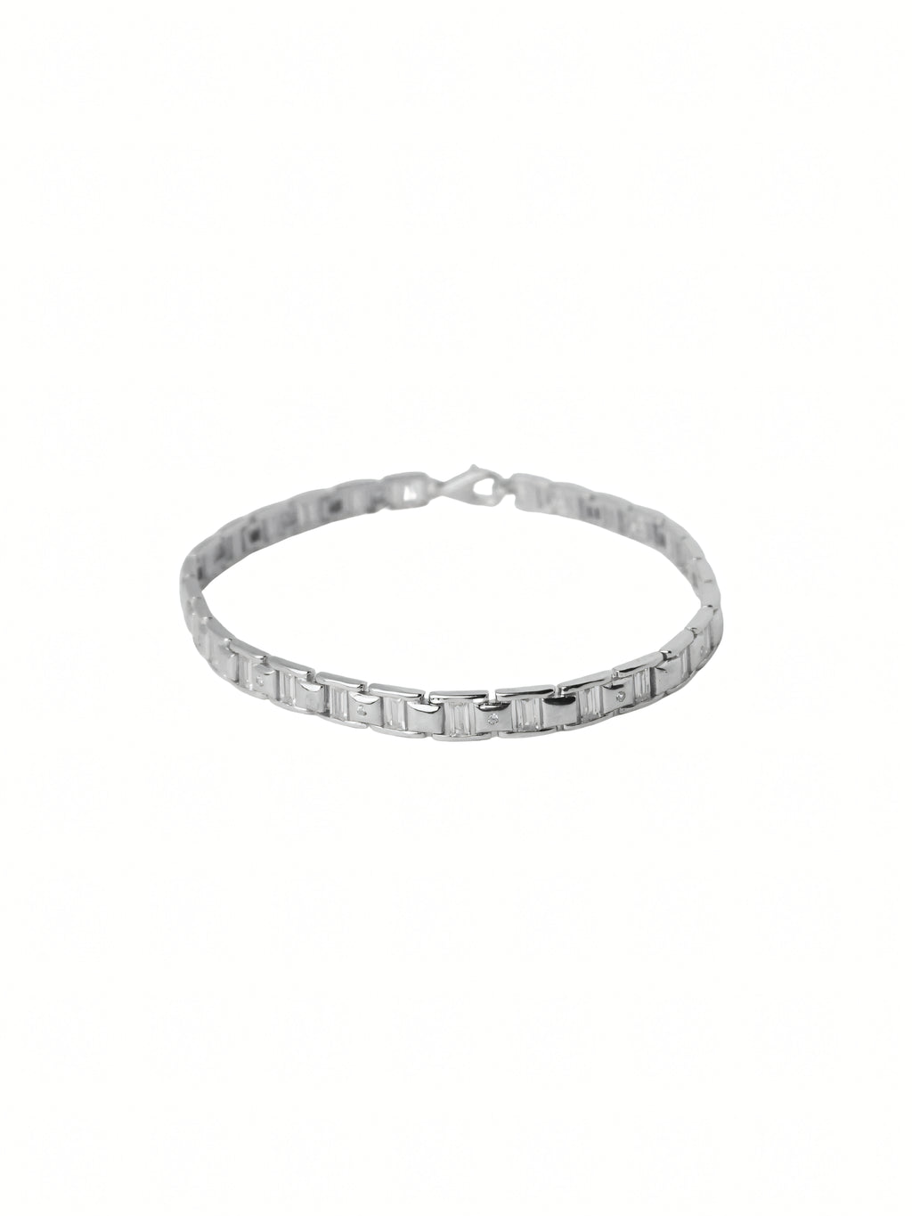 Silver Geometric CZ Rectangular Link Bracelet