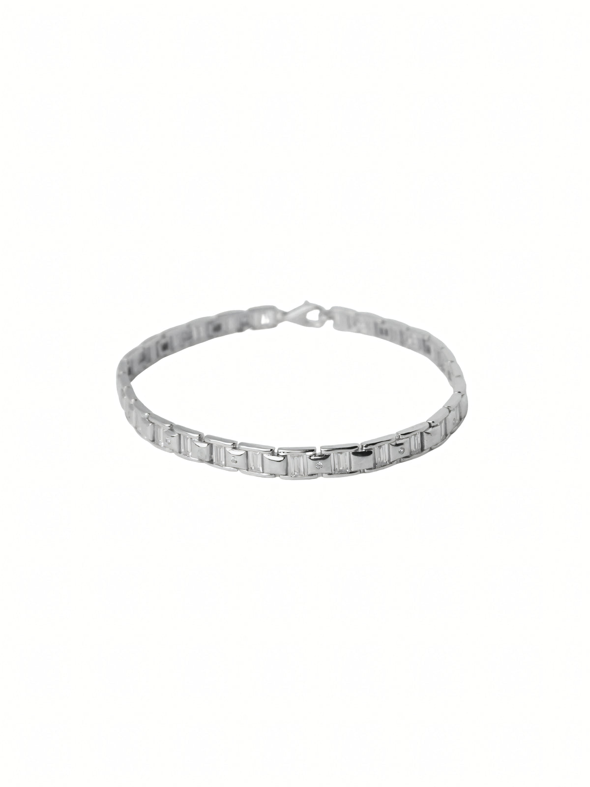 Silver Geometric CZ Rectangular Link Bracelet