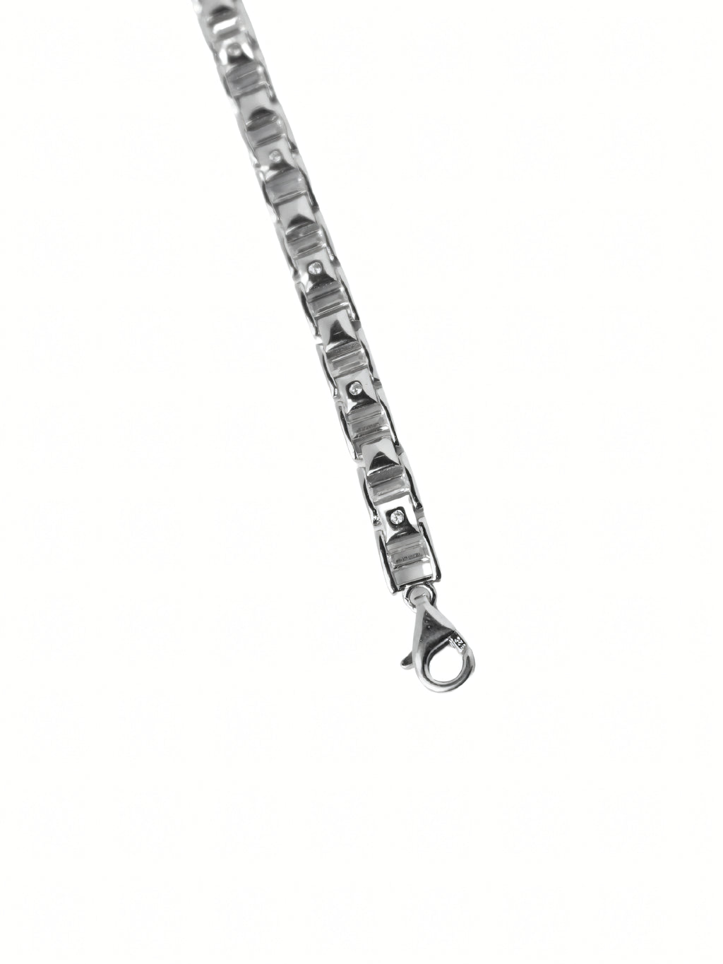Silver Geometric CZ Rectangular Link Bracelet