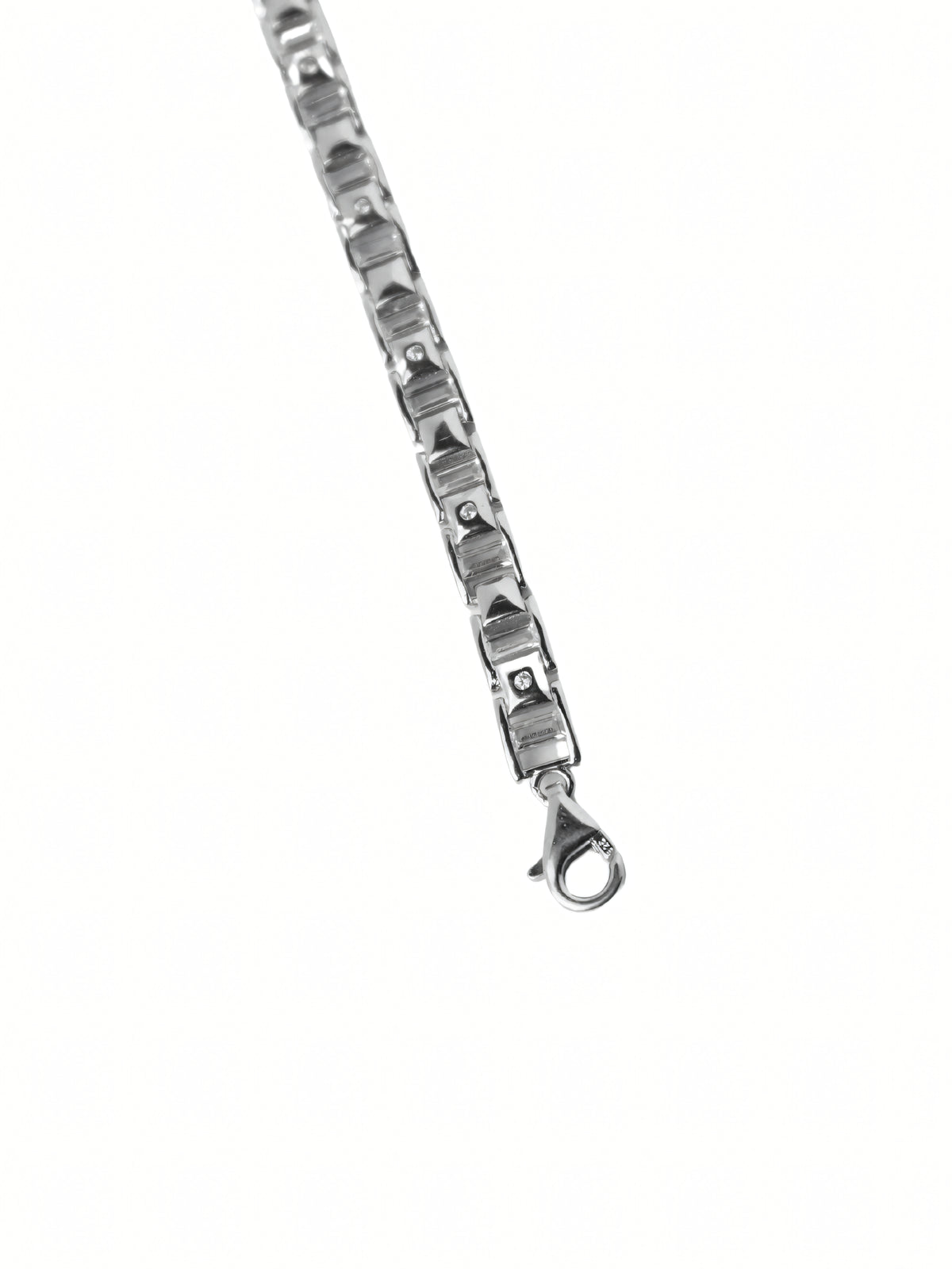 Silver Geometric CZ Rectangular Link Bracelet