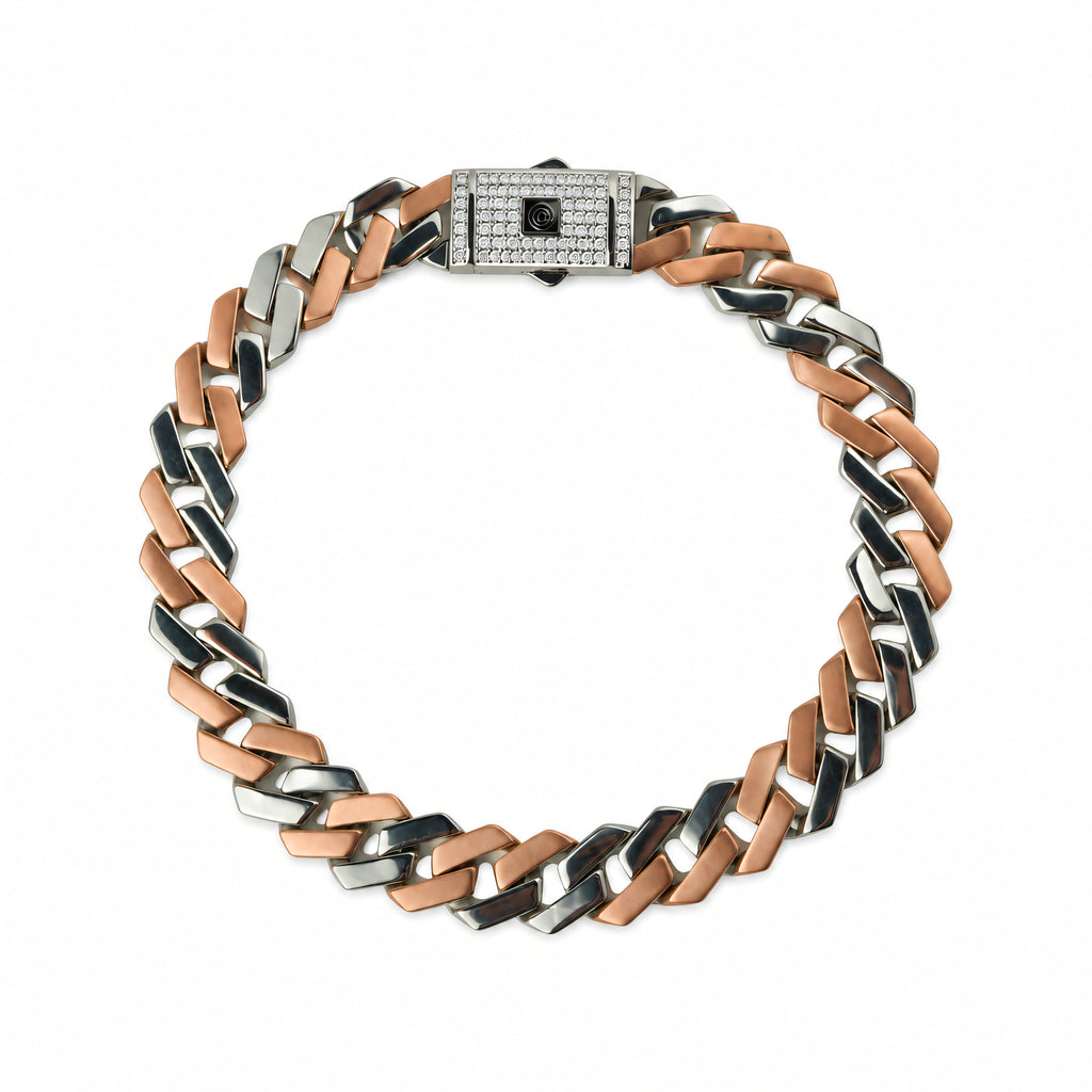 Silver Two-Tone Interlock Cuban Bracelet
