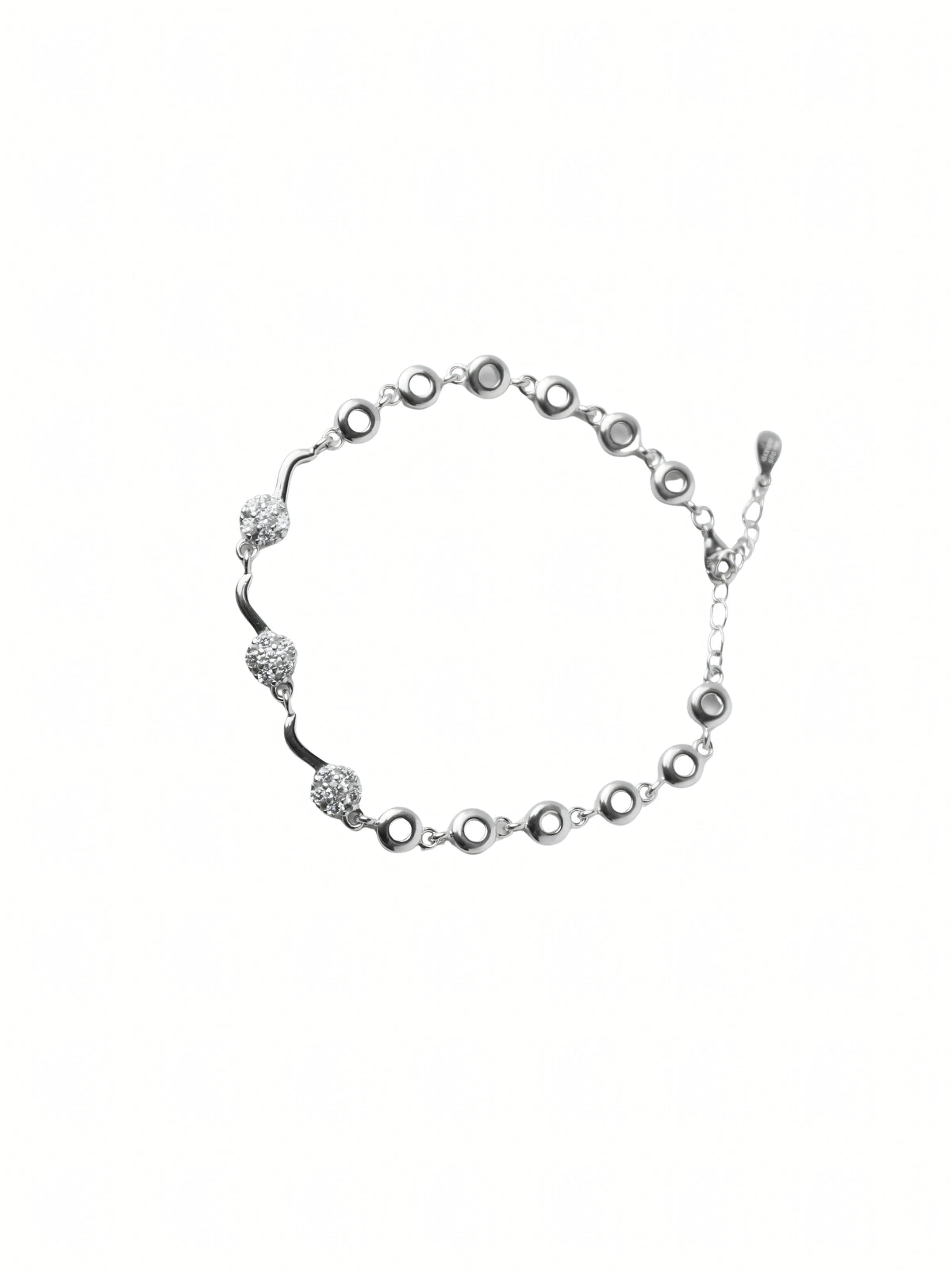Silver Circle Link Bracelet with Crystal Accents
