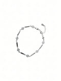 Silver Crystal Bar Link Bracelet