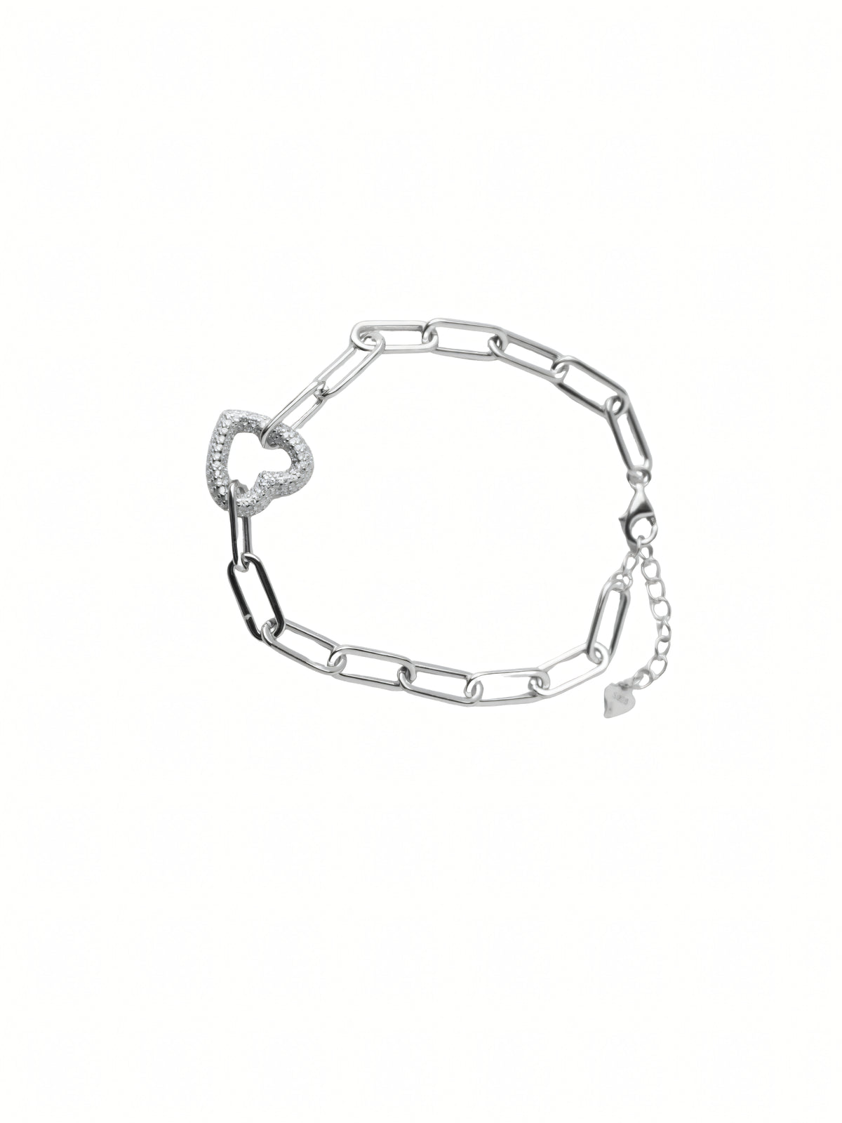 Silver Heart Pavé Chain Bracelet