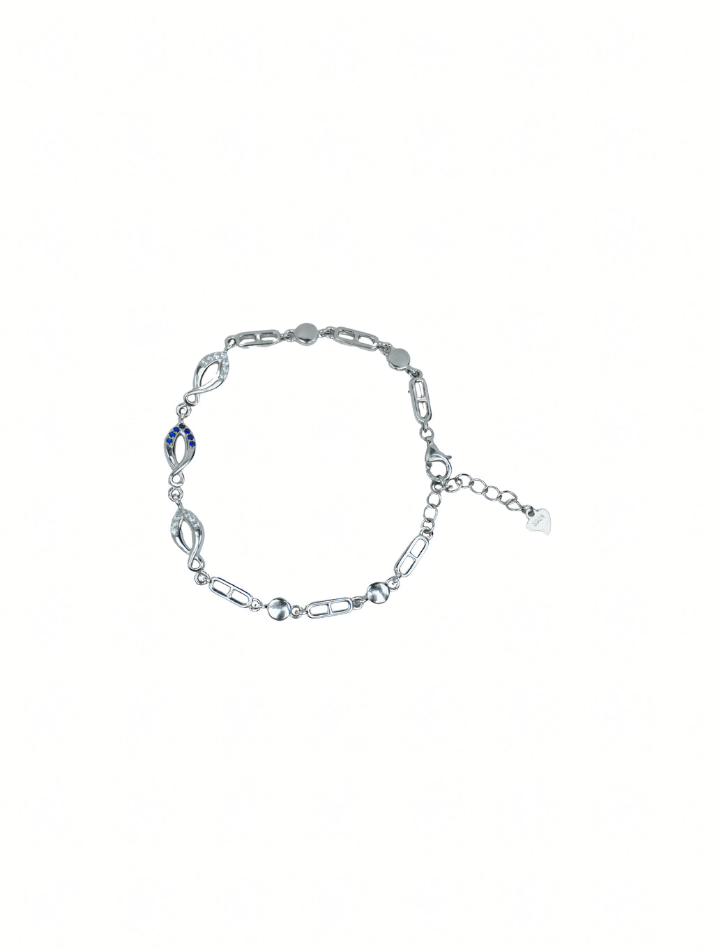 Silver Infinity Link Bracelet with Blue Crystal Accents