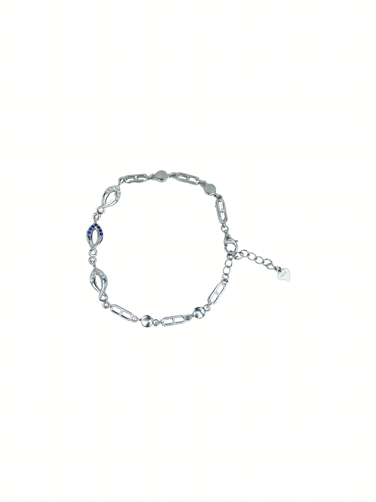 Silver Infinity Link Bracelet with Blue Crystal Accents