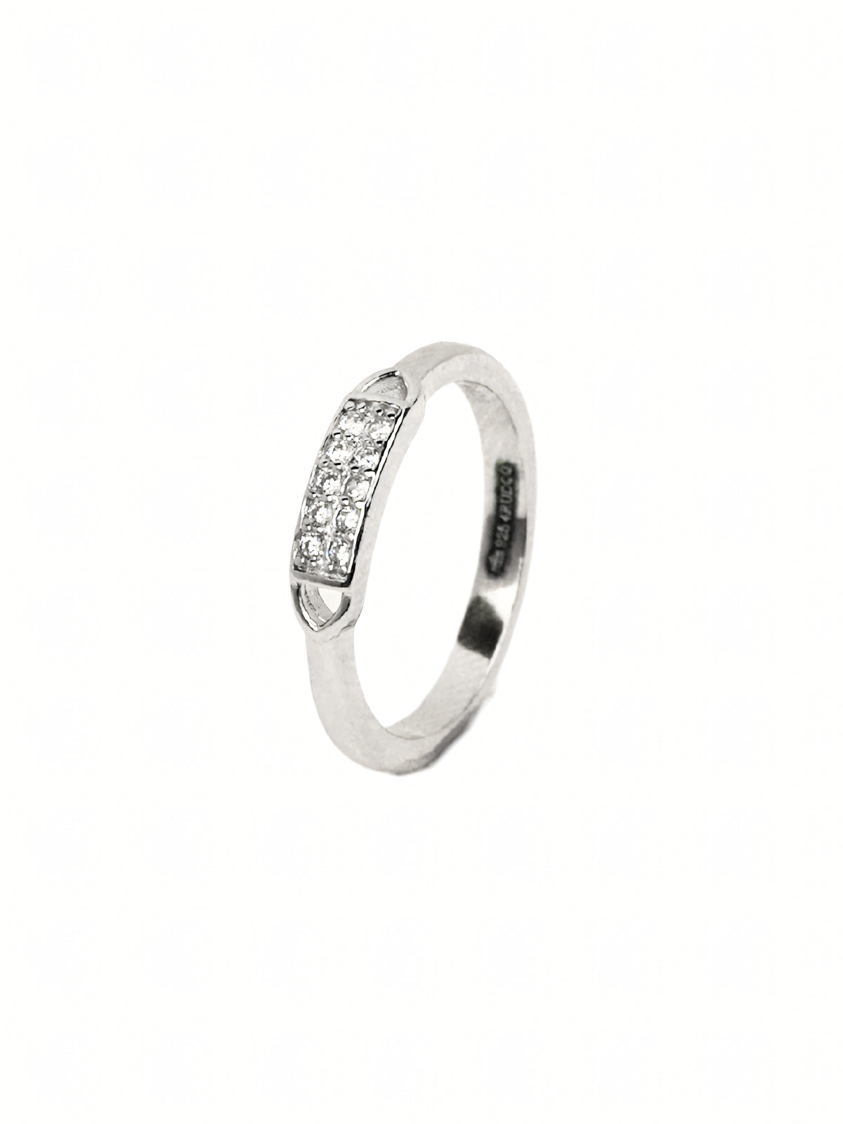 Silver Curved Pavé Ring