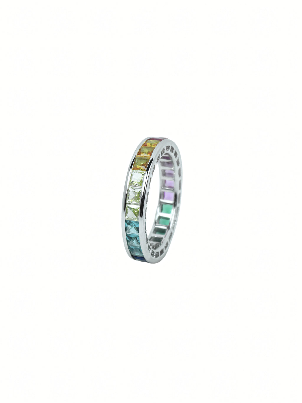 Silver Rainbow Baguette Ring