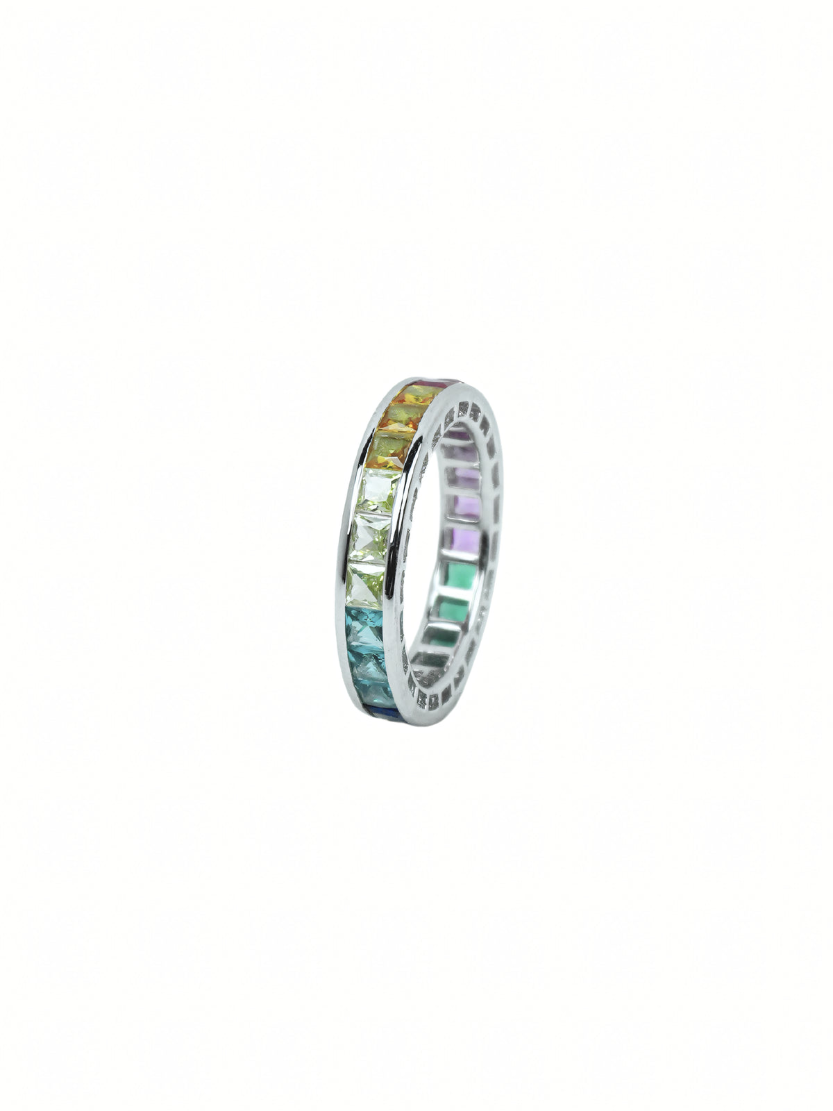 Silver Rainbow Baguette Ring