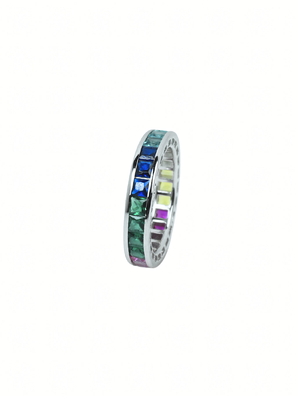 Silver Rainbow Baguette Ring