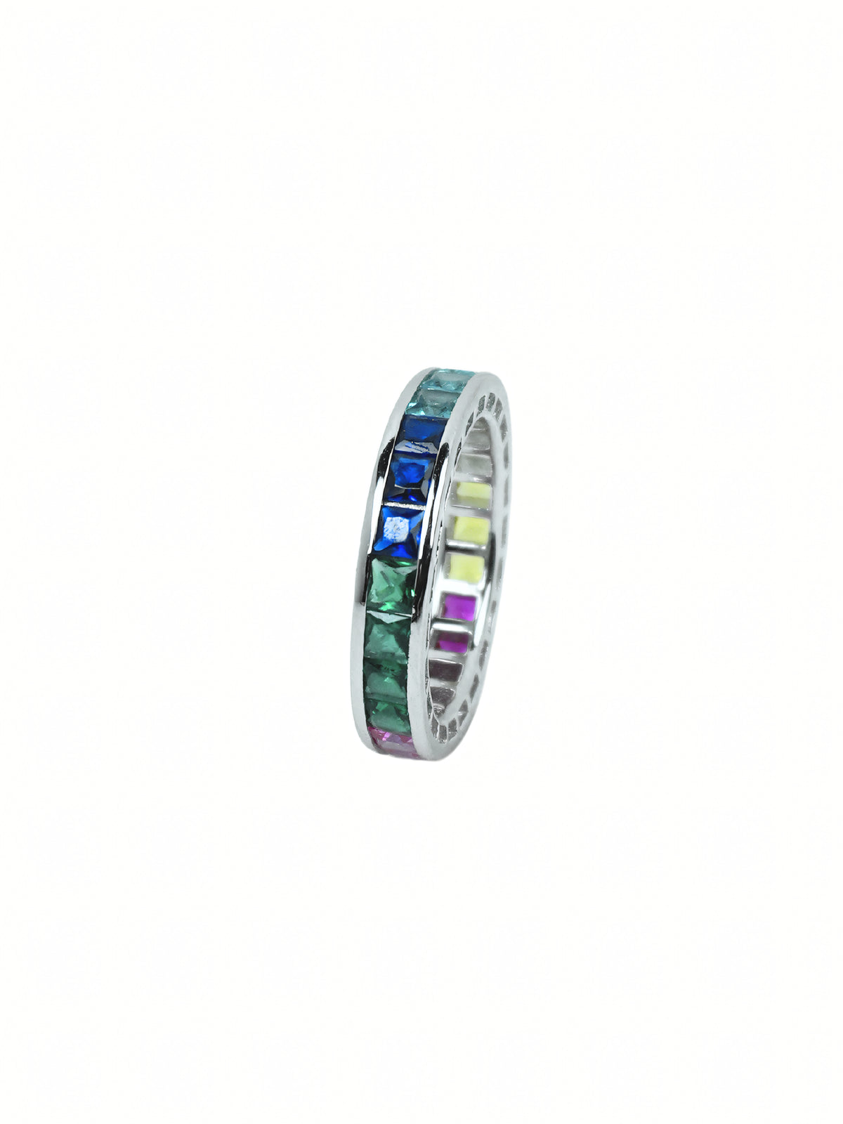 Silver Rainbow Baguette Ring