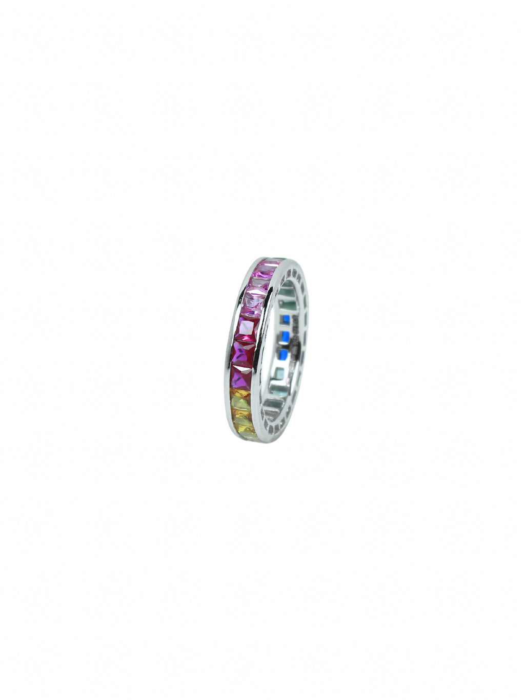 Silver Rainbow Baguette Ring