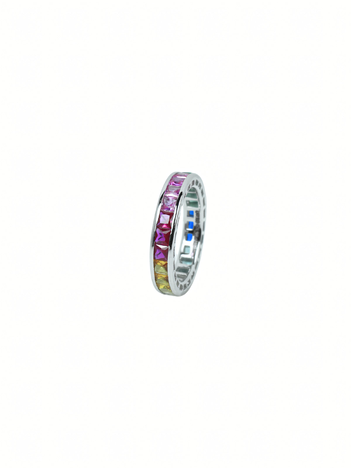 Silver Rainbow Baguette Ring