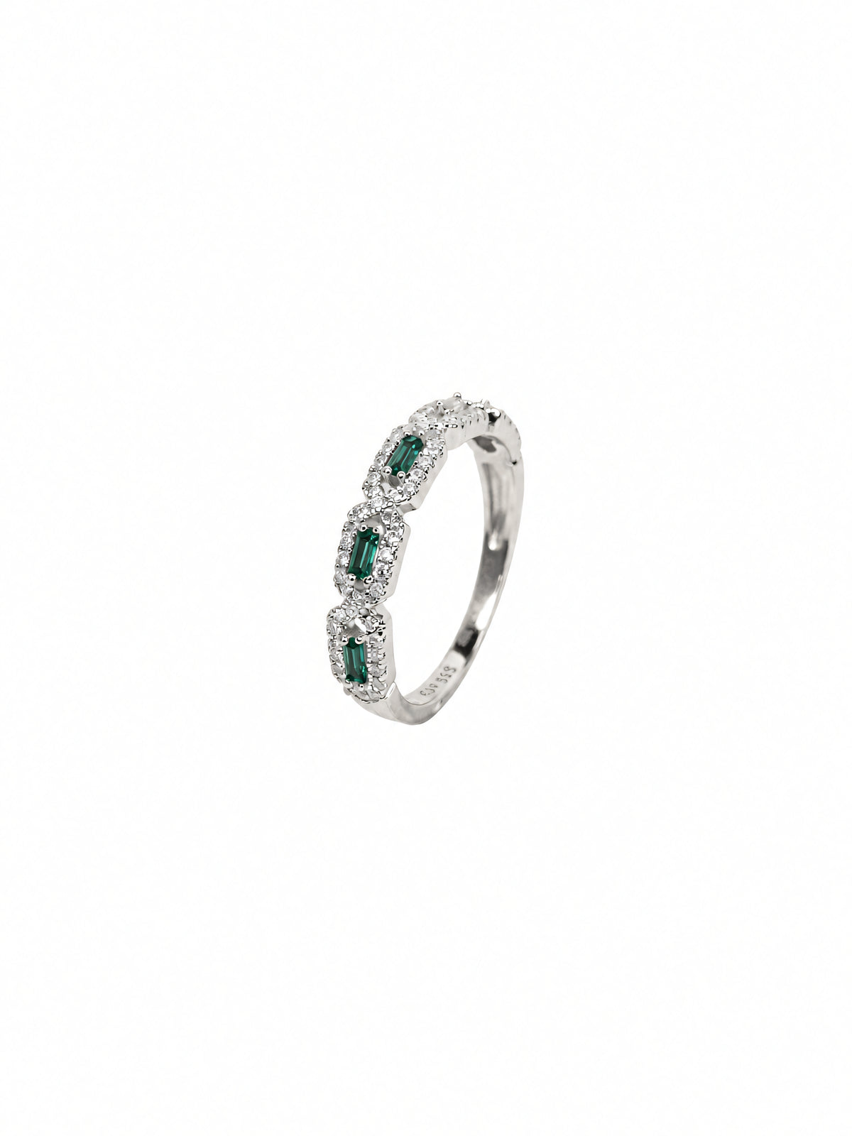 Silver Green Baguette Ring